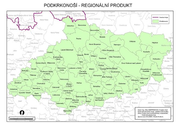 Mapa regionu Podkrkonoší